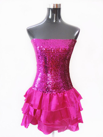 ローズレッドラテンダンス衣装　女性用　パフォーマンス　ラテンダンサー　カラーブロック　シフォン　大人用　ドレス　