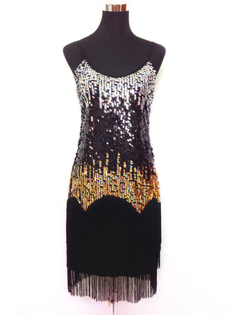 ブラック ラテンダンス衣装　大人用　ラテンダンサー　女性用　ライクラ・スパンデックス　パフォーマンス　カラーブロック　ドレス　