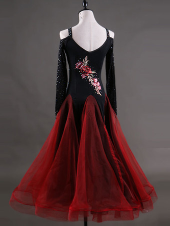 ボールルームダンス衣装　社交ダンスドレス　2025　女性用　オーガンザ　ビーズ　花柄　練習用ダンスドレス