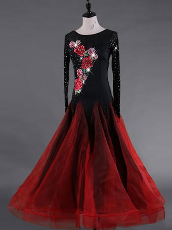 インターナショナルダンス衣装　ブラック　カラーブロック　女性用　社交ダンサー　大人用　パフォーマンス　ドレス　