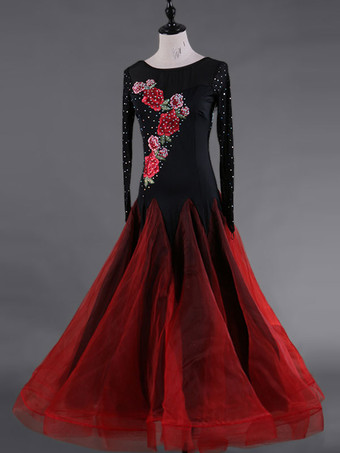 インターナショナルダンス衣装　ブラック　カラーブロック　女性用　社交ダンサー　大人用　パフォーマンス　ドレス　