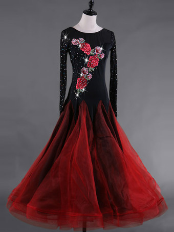 インターナショナルダンス衣装　ブラック　カラーブロック　女性用　社交ダンサー　大人用　パフォーマンス　ドレス　