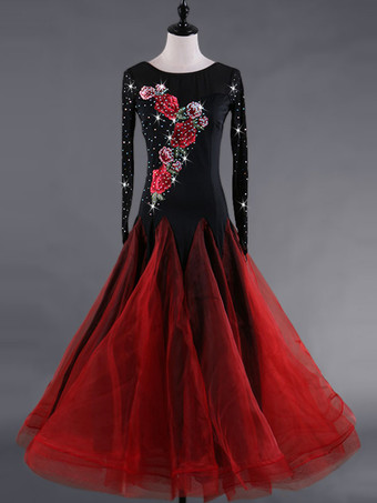 ブラック インターナショナルダンス衣装　ブラック　カラーブロック　女性用　社交ダンサー　大人用　パフォーマンス　ドレス　