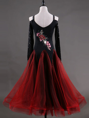 ボールルームダンス衣装　社交ダンスドレス　2025　女性用　オーガンザ　ビーズ　花柄　練習用ダンスドレス