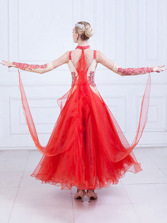 ボールルームダンス衣装　社交ダンスドレス　2025　女性用　オーガンザ　ビーズ　練習用ダンスドレス