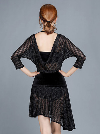 ダンス衣装　ラテンダンス　ブラック　ラテンダンサー　女性用　大人用　ライクラ・スパンデックス　パフォーマンス　無地　ドレス　