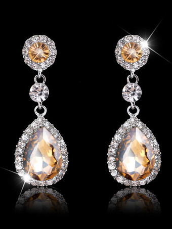 Champagne Drop Earrings Wedding Rhinestones Beaded Drop Earring Bridal Jewelry