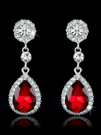 Red Drop Earrings Wedding Rhinestones Beaded Drop Earring Bridal Jewelry