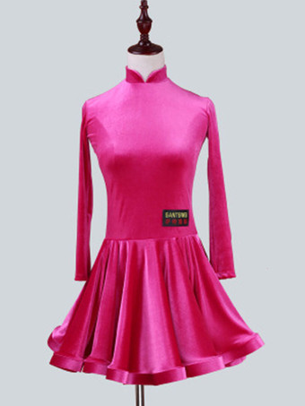 マゼンタ ラテンダンス衣装　パフォーマンス　ラテンダンサー　無地　韓国ビロード　ガールズ用　ドレス　