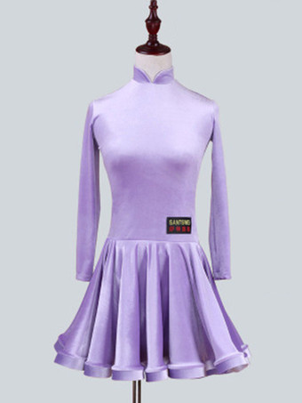 ライラックカラーラテンダンス衣装　パフォーマンス　ラテンダンサー　無地　韓国ビロード　ガールズ用　ドレス　