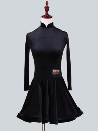 ブラック ラテンダンス衣装　パフォーマンス　ラテンダンサー　無地　韓国ビロード　ガールズ用　ドレス　