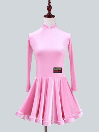 ピンクラテンダンス衣装　パフォーマンス　ラテンダンサー　無地　韓国ビロード　ガールズ用　ドレス　