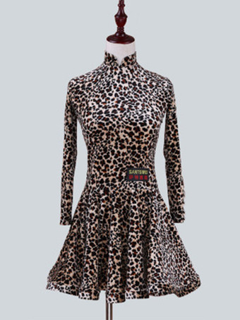ヒョウ柄ラテンダンス衣装　パフォーマンス　ラテンダンサー　無地　韓国ビロード　ガールズ用　ドレス　