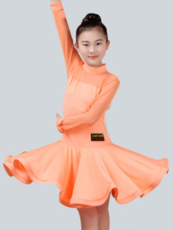 オレンジ ダンス衣装　ラテンダンス　パフォーマンス　ラテンダンサー　ライクラ・スパンデックス　ガールズ用　ドレス　