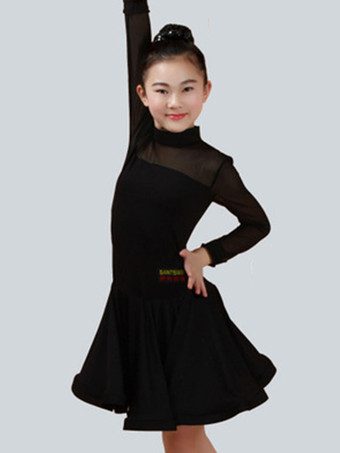 ブラック ダンス衣装　ラテンダンス　パフォーマンス　ラテンダンサー　ライクラ・スパンデックス　ガールズ用　ドレス　