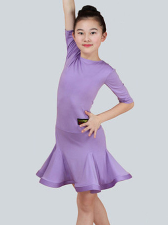 ライラックカラーラテンダンスコスチューム　キッズ　ミントグリーン　ハーフスリーブ　社交ダンス
