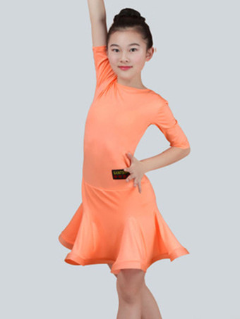 オレンジ ラテンダンスコスチューム　キッズ　ミントグリーン　ハーフスリーブ　社交ダンス