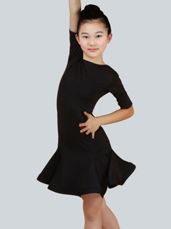 ブラック ラテンダンスコスチューム　キッズ　ミントグリーン　ハーフスリーブ　社交ダンス