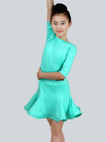 ミントグリーンラテンダンスコスチューム　キッズ　ミントグリーン　ハーフスリーブ　社交ダンス