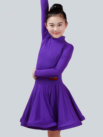 プラムラテンダンス衣装　ラテンダンサー　ガールズ用　ライクラ・スパンデックス　パフォーマンス　ドレス　