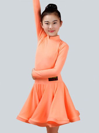 オレンジ ラテンダンス衣装　ラテンダンサー　ガールズ用　ライクラ・スパンデックス　パフォーマンス　ドレス　