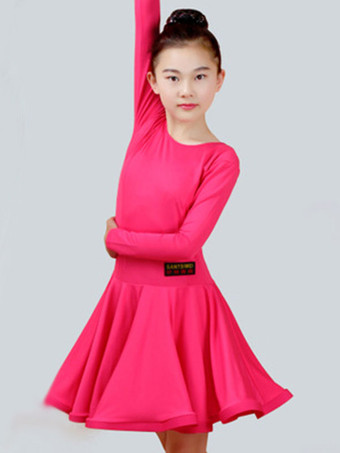 マゼンタ ダンス衣装　ラテンダンス　パフォーマンス　ラテンダンサー　無地　ライクラ・スパンデックス　ガールズ用　ドレス　