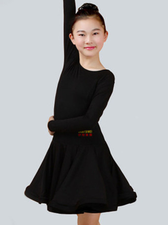 ブラック ダンス衣装　ラテンダンス　パフォーマンス　ラテンダンサー　無地　ライクラ・スパンデックス　ガールズ用　ドレス　