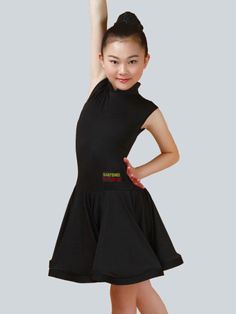 ブラック ラテンダンス衣装　ラテンダンサー　ガールズ用　パフォーマンス　ドレス　ライクラ・スパンデックス　