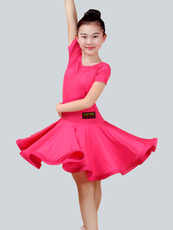 マゼンタ ラテンダンス衣装　パフォーマンス　ラテンダンサー　無地　ライクラ・スパンデックス　ガールズ用　ドレス　