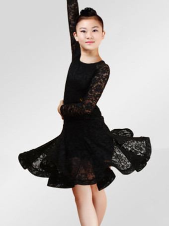 ブラック ラテンダンス衣装　ラテンダンサー　ガールズ用　パフォーマンス　無地　ドレス　