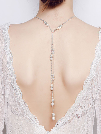 結婚式のバックドロップネックレス真珠ビーズのEcru白ブライダルジュエリー