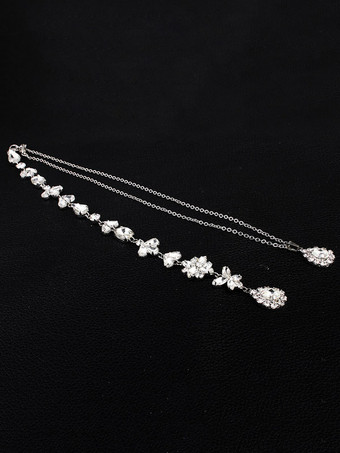 ウェディングネックレスシルバーバックドロップネックレスラインストーンビーズブライダルジュエリー