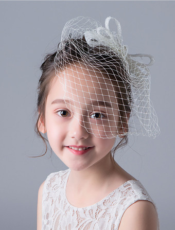 フラワーガールヘアアクセサリーヴィンテージボウブラッシャーベールアイボリーのヘッドピース