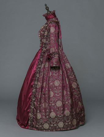 中世 ドレス 女性用 プリンセス 貴族ドレス ワインレッド 長袖 バロック風 ページェント レトロ ヨーロッパ 宮廷風 中世 ドレス・貴族ドレス バーガンディ