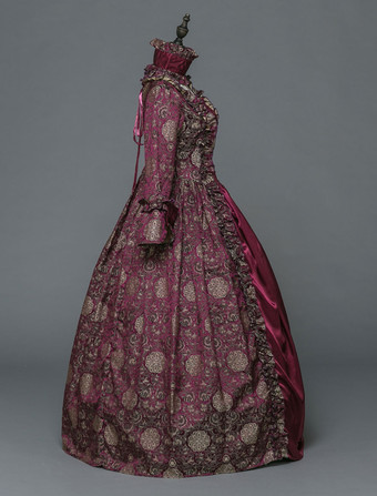 中世 ドレス 女性用 プリンセス 貴族ドレス ワインレッド 長袖 バロック風 ページェント レトロ ヨーロッパ 宮廷風 中世 ドレス・貴族ドレス バーガンディ