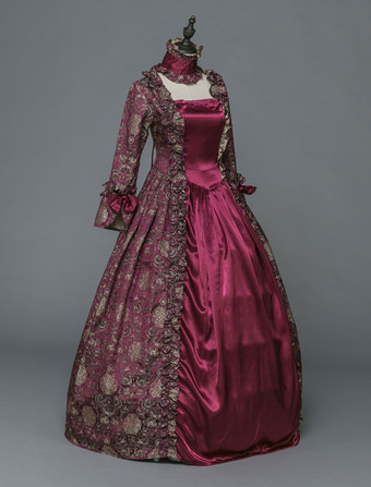 中世 ドレス 女性用 プリンセス 貴族ドレス ワインレッド 長袖 バロック風 ページェント レトロ ヨーロッパ 宮廷風 中世 ドレス・貴族ドレス バーガンディ