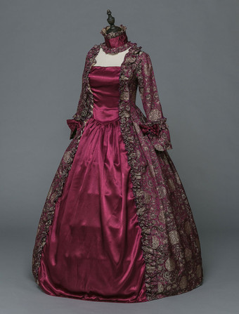 中世 ドレス 女性用 プリンセス 貴族ドレス ワインレッド 長袖 バロック風 ページェント レトロ ヨーロッパ 宮廷風 中世 ドレス・貴族ドレス バーガンディ