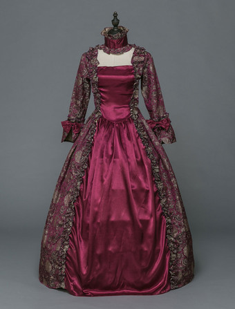 中世 ドレス 女性用 プリンセス 貴族ドレス ワインレッド 長袖 バロック風 ページェント レトロ ヨーロッパ 宮廷風 中世 ドレス・貴族ドレス