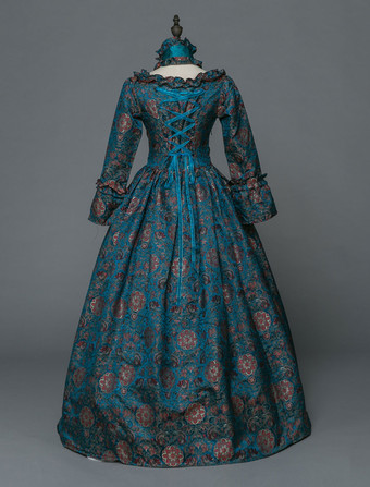 プリンセス 女性用 貴族ドレス 中世 ドレス ブルー 長袖 マットサテン サテン マルディグラ チョーカー ドレス バロック風 中世 ドレス・貴族ドレス ヨーロッパ 宮廷風 レトロ