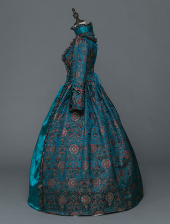 プリンセス 女性用 貴族ドレス 中世 ドレス ブルー 長袖 マットサテン サテン マルディグラ チョーカー ドレス バロック風 中世 ドレス・貴族ドレス ヨーロッパ 宮廷風 レトロ