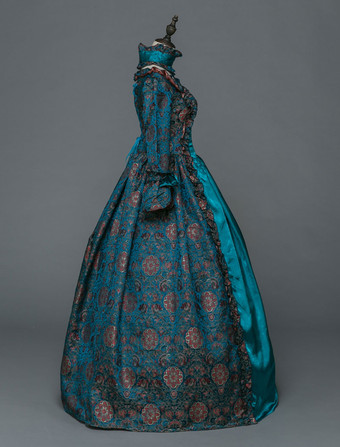 プリンセス 女性用 貴族ドレス 中世 ドレス ブルー 長袖 マットサテン サテン マルディグラ チョーカー ドレス バロック風 中世 ドレス・貴族ドレス ヨーロッパ 宮廷風 レトロ