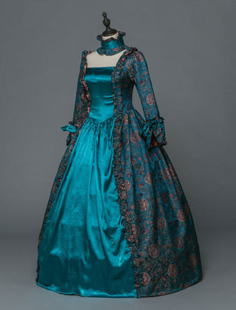 プリンセス 女性用 貴族ドレス 中世 ドレス ブルー 長袖 マットサテン サテン マルディグラ チョーカー ドレス バロック風 中世 ドレス・貴族ドレス ヨーロッパ 宮廷風 レトロ