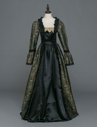 中世 ドレス 女性用 プリンセス 貴族ドレス ティール 長袖 バロック風 マルディグラ レトロ ヨーロッパ 宮廷風 中世 ドレス・貴族ドレス