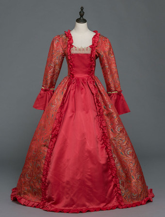 中世 ドレス 女性用 プリンセス 貴族ドレス レッド 長袖 バロック風 マルディグラ レトロ ヨーロッパ 宮廷風 中世 ドレス・貴族ドレス