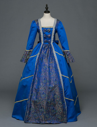 中世 ドレス 女性用 プリンセス 貴族ドレス ブルー 長袖 バロック風 マルディグラ レトロ ヨーロッパ 宮廷風 中世 ドレス・貴族ドレス