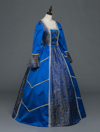 中世 ドレス 女性用 プリンセス 貴族ドレス ブルー 長袖 バロック風 マルディグラ レトロ ヨーロッパ 宮廷風 中世 ドレス・貴族ドレス