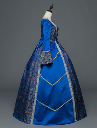 中世 ドレス 女性用 プリンセス 貴族ドレス ブルー 長袖 バロック風 マルディグラ レトロ ヨーロッパ 宮廷風 中世 ドレス・貴族ドレス