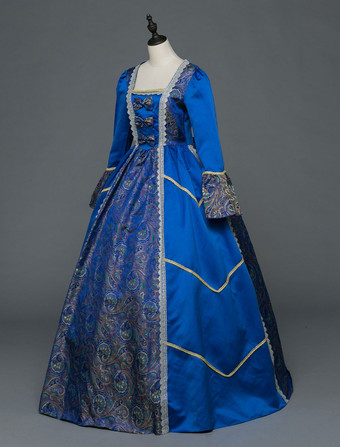 中世 ドレス 女性用 プリンセス 貴族ドレス ブルー 長袖 バロック風 マルディグラ レトロ ヨーロッパ 宮廷風 中世 ドレス・貴族ドレス