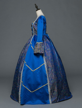中世 ドレス 女性用 プリンセス 貴族ドレス ブルー 長袖 バロック風 マルディグラ レトロ ヨーロッパ 宮廷風 中世 ドレス・貴族ドレス