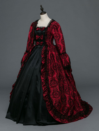 中世 ドレス 女性用 プリンセス 貴族ドレス ワインレッド 長袖 バロック風 ページェント レトロ ヨーロッパ 宮廷風 中世 ドレス・貴族ドレス バーガンディ